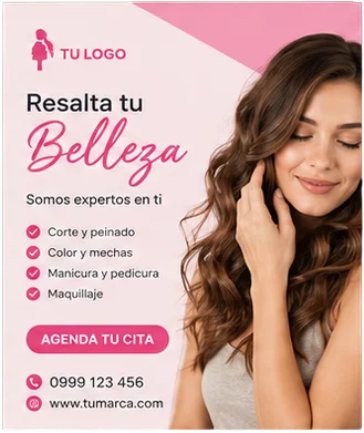 Diseño rosa para un salón de belleza con el retrato de una mujer.