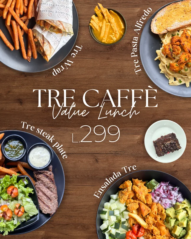 Diseño publicitario de un almuerzo del día.